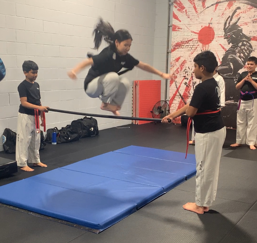 Advanced student practicing a Taekwon-Do agility drill
