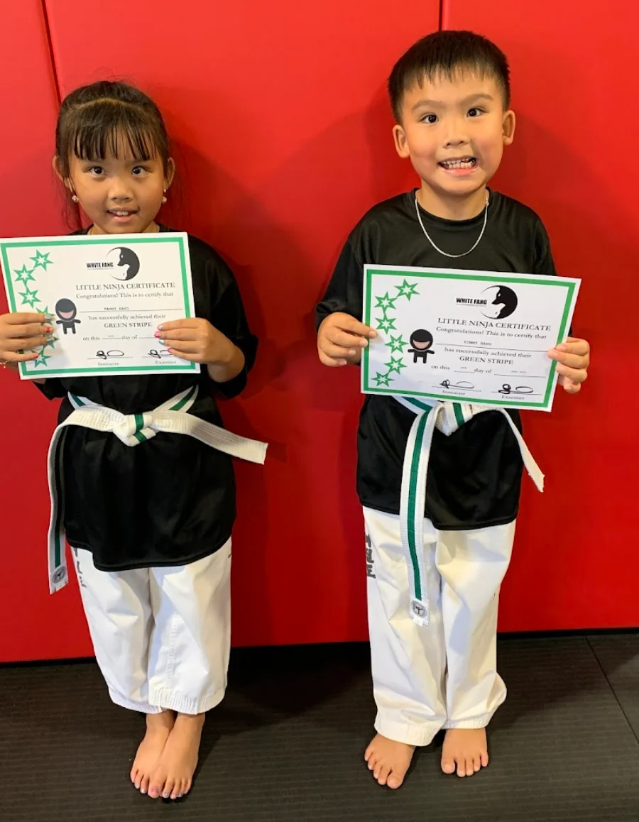 Tanny and Timmy celebrating their Little Ninja certificates in Woodbridge